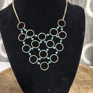 Vintage Inspired silver and turquoise Geometric Necklace with Cascading Design